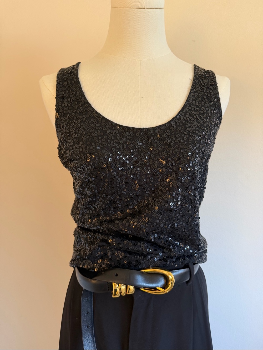 Vintage J Crew Black Sequin Tank Top - Women's Shimmering Sleeveless Top